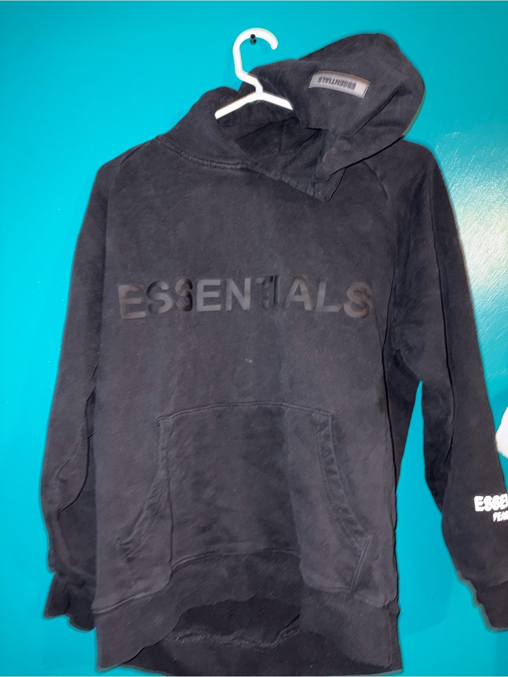 Essentials Black Pullover Hoodie with Embossed Logo women small